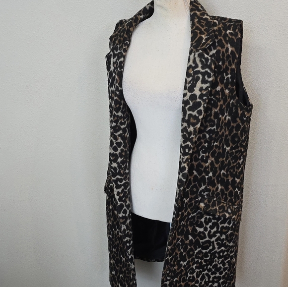 Dolce Cabo Leopard Longline Fleece Vest Jacket Open Front  Womens Large Viscose - Picture 14 of 16